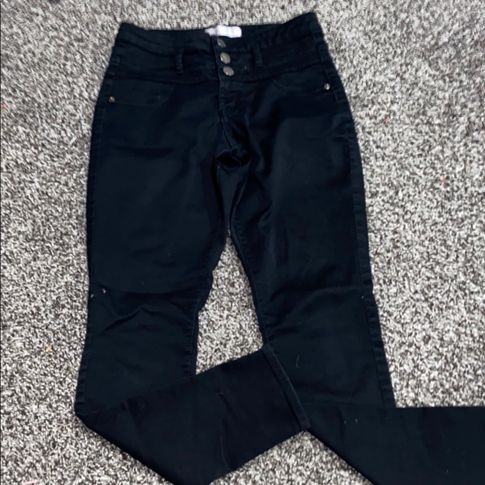 three button black jeans